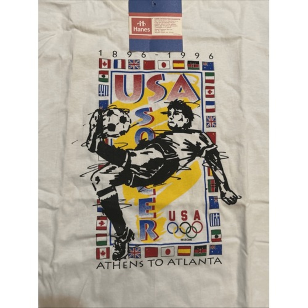 1996 Atlanta Olympics Soccer Vintage Men's Tee L Single Stitch NWT Rare - Picture 8 of 8